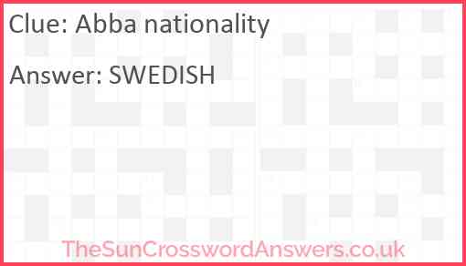 Abba nationality crossword clue TheSunCrosswordAnswers co uk