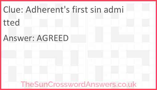 Adherent's first sin admitted Answer