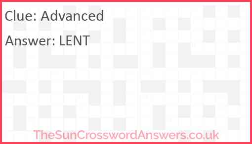 Advanced crossword clue TheSunCrosswordAnswers co uk