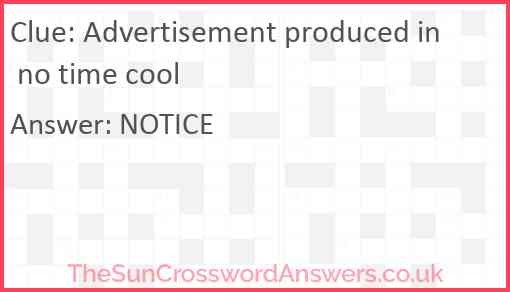 Advertisement produced in no time cool Answer