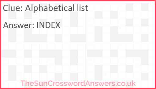 Alphabetical list Answer