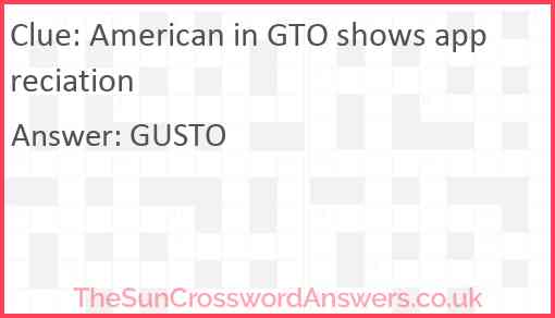 American in GTO shows appreciation Answer