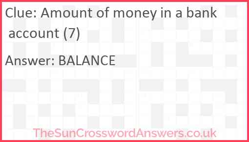 Amount of money in a bank account (7) Answer