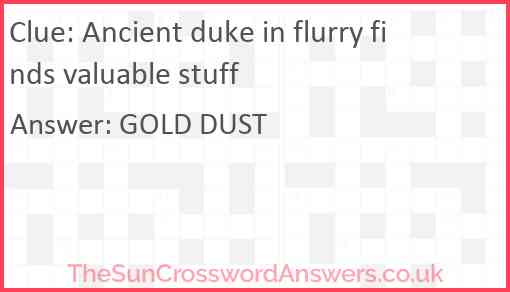 Ancient duke in flurry finds valuable stuff Answer