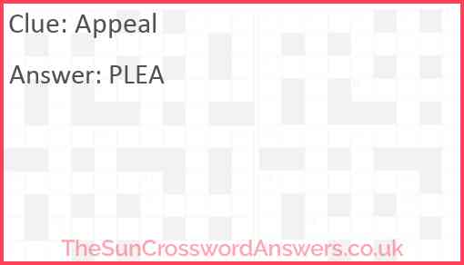 Appeal crossword clue TheSunCrosswordAnswers co uk