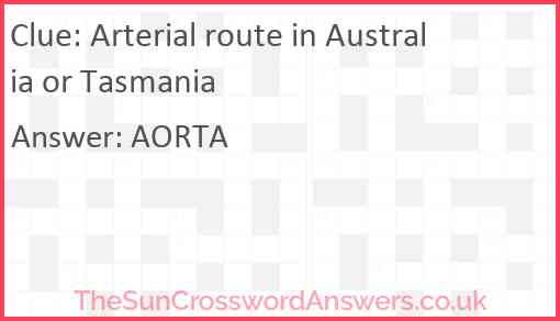 Arterial route in Australia or Tasmania Answer