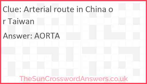 Arterial route in China or Taiwan Answer