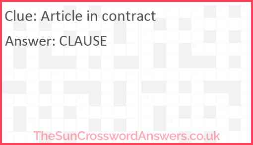 Article in contract crossword clue TheSunCrosswordAnswers co uk
