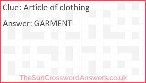 Article of clothing Answer