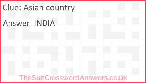 Asian country crossword clue TheSunCrosswordAnswers co uk
