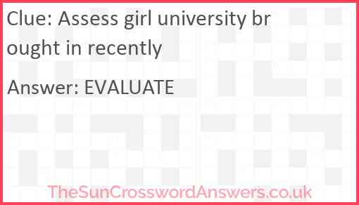 Assess girl university brought in recently Answer