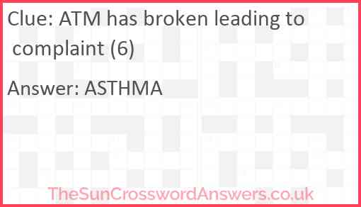 ATM has broken leading to complaint (6) Answer