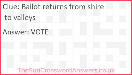 Ballot returns from shire to valleys Answer