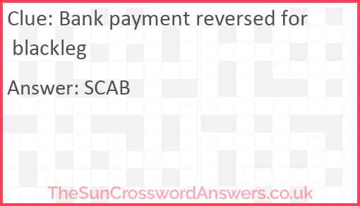 Bank payment reversed for blackleg Answer