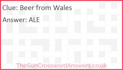 Beer from Wales Answer