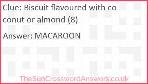 Biscuit flavoured with coconut or almond (8) Answer