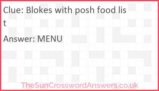 Blokes with posh food list Answer