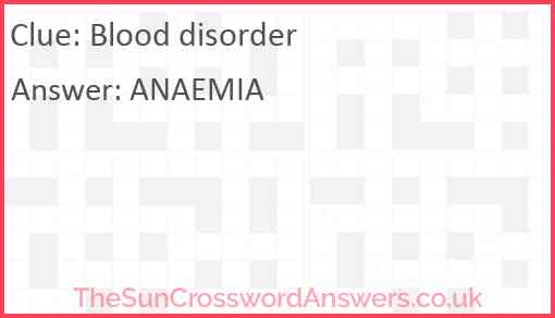 Blood disorder Answer
