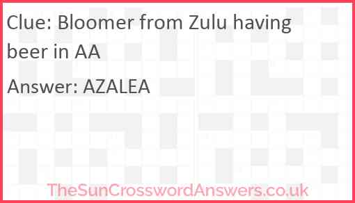 Bloomer from Zulu having beer in AA Answer