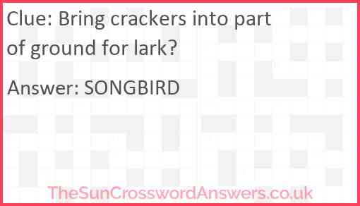 Bring crackers into part of ground for lark? Answer