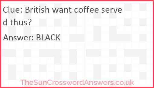 British want coffee served thus? Answer