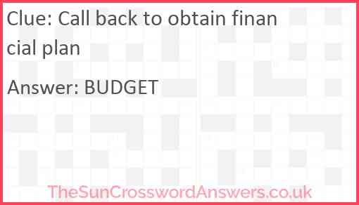 Call back to obtain financial plan Answer