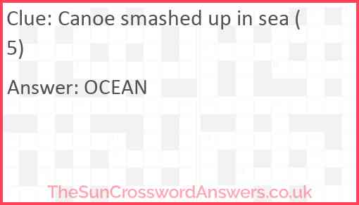 Canoe smashed up in sea (5) Answer