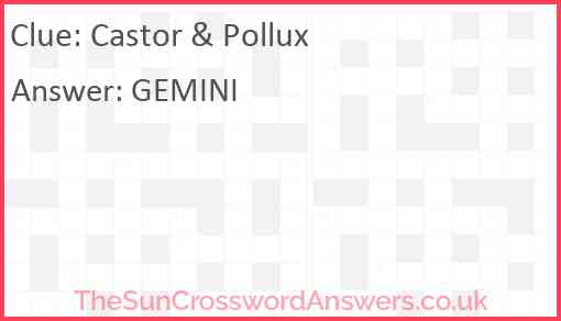 Castor Pollux crossword clue TheSunCrosswordAnswers co uk