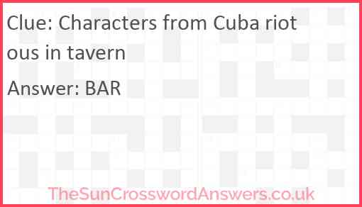 Characters from Cuba riotous in tavern Answer