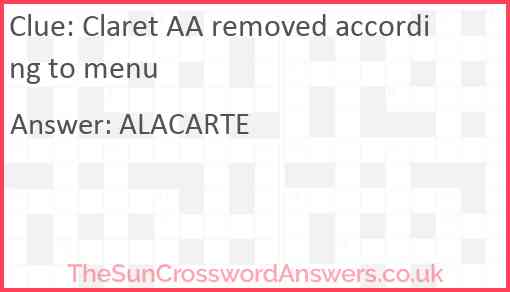 Claret AA removed according to menu Answer