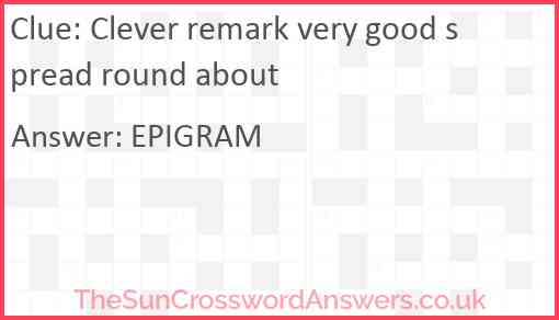 Clever remark very good spread round about Answer