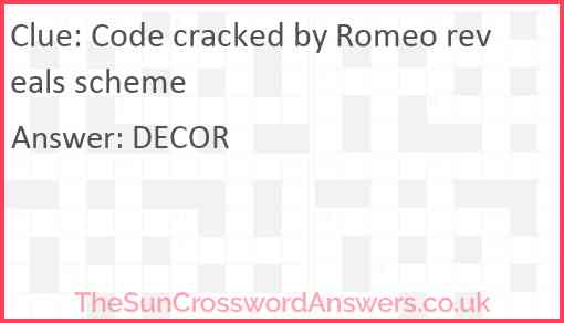 Code cracked by Romeo reveals scheme Answer