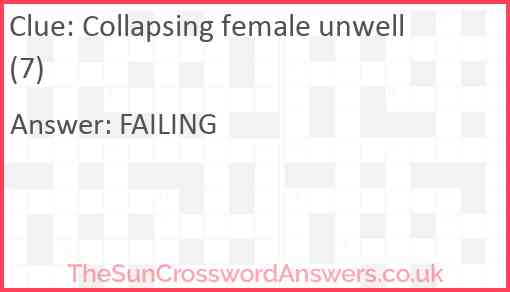 Collapsing female unwell (7) Answer