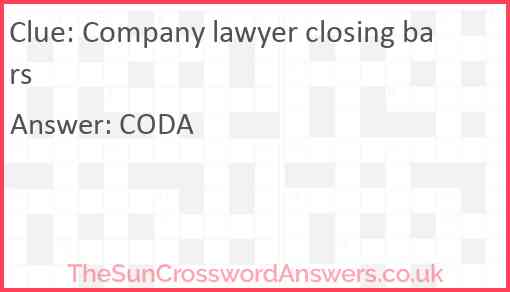 Company lawyer closing bars Answer