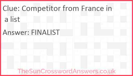 Competitor from France in a list Answer