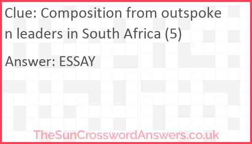 Composition from outspoken leaders in South Africa (5) Answer