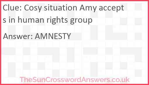 Cosy situation Amy accepts in human rights group Answer