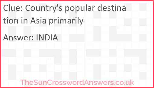 Country's popular destination in Asia primarily Answer