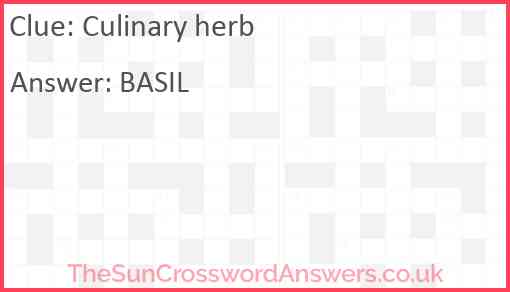 Culinary herb crossword clue TheSunCrosswordAnswers co uk