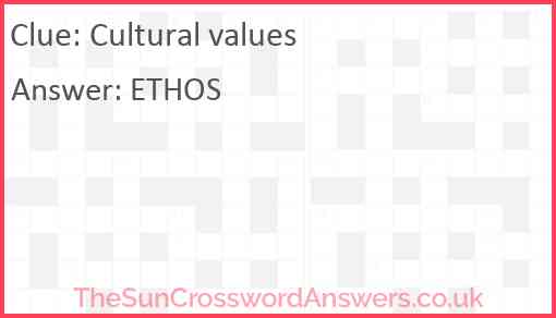 Cultural values crossword clue TheSunCrosswordAnswers co uk