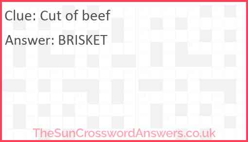 Cut of beef crossword clue TheSunCrosswordAnswers co uk