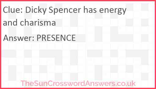 Dicky Spencer has energy and charisma Answer