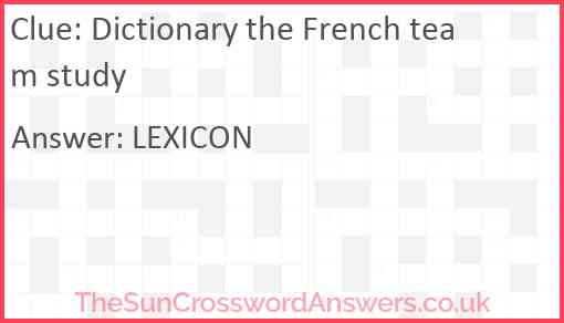Dictionary the French team study Answer