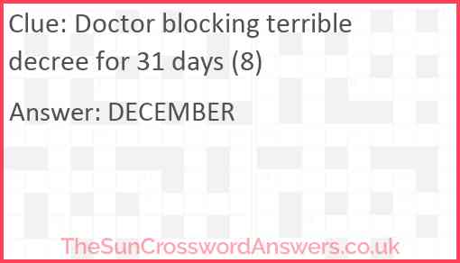 Doctor blocking terrible decree for 31 days (8) Answer