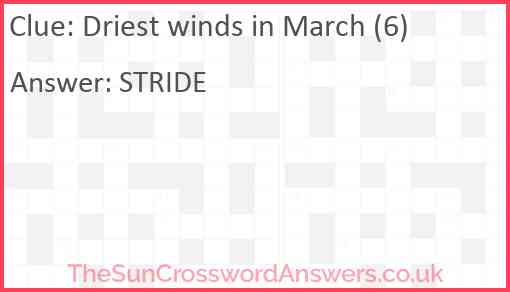 Driest winds in March (6) Answer