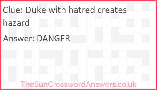 Duke with hatred creates hazard Answer