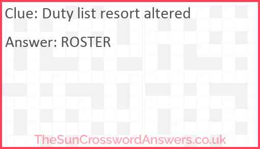 Duty list resort altered Answer