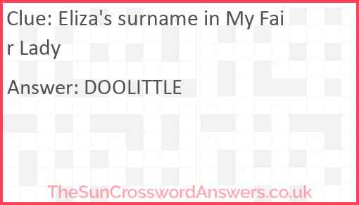 Eliza's surname in My Fair Lady Answer