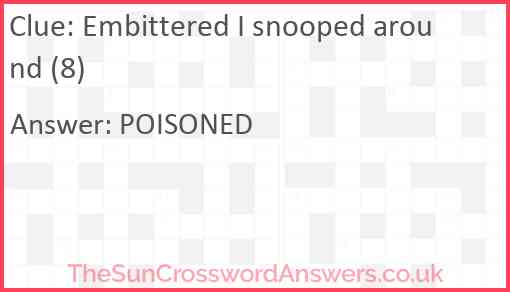Embittered I snooped around (8) Answer