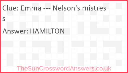 Emma --- Nelson's mistress Answer